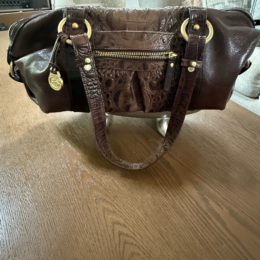 Brahmin Brown Croc-Embossed Leather Satchel Bag